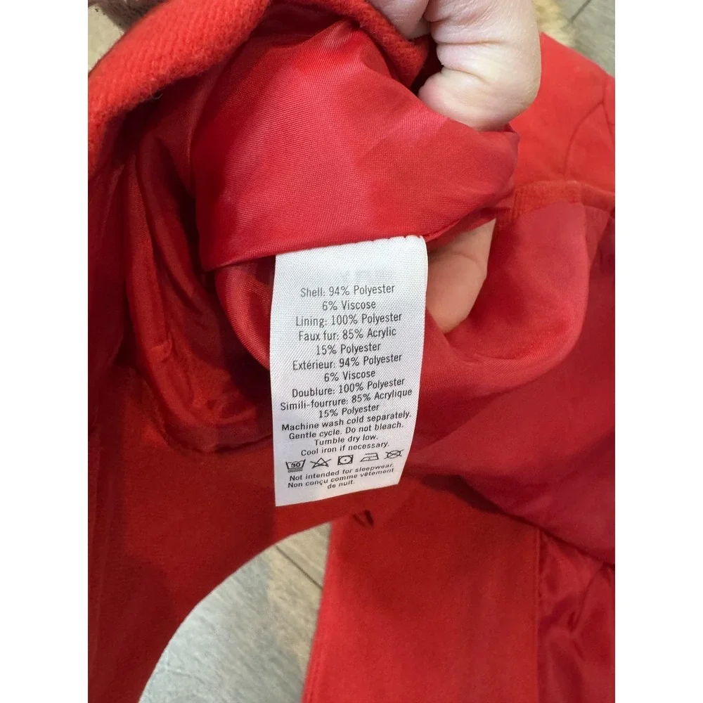 Janie and Jack Coat Girls 18-24 Months Red Faux Fur Collar Belted‎ Peplum Ruffle